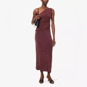Peachy Den Amelia One Shoulder Maxi Dress in Hot Chocolate Brown
